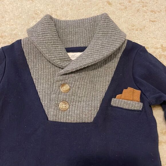 NWOT Miniclasix Navy Shawl Collar Footie Jumpsuit Romper Onesie 3 Months - Picture 2 of 4